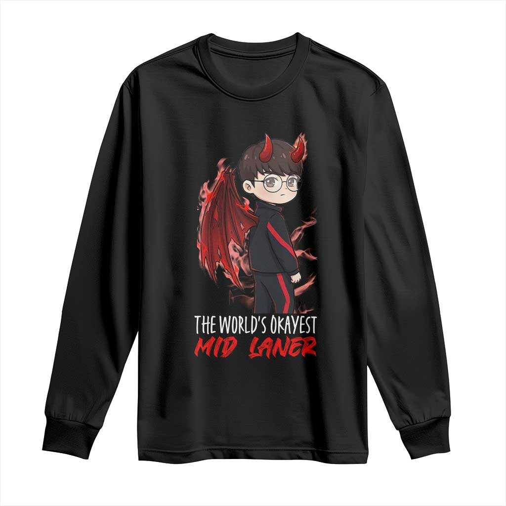 Worlds Okayest Mid Laner Long Sleeve Shirt Funny Gift For Gamer - Wonder Print Shop