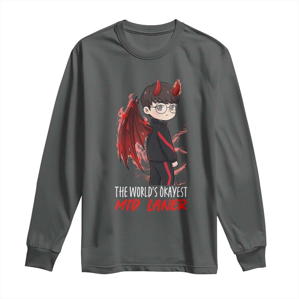 Worlds Okayest Mid Laner Long Sleeve Shirt Funny Gift For Gamer - Wonder Print Shop