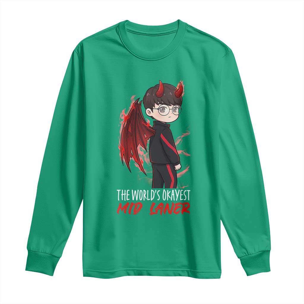 Worlds Okayest Mid Laner Long Sleeve Shirt Funny Gift For Gamer - Wonder Print Shop