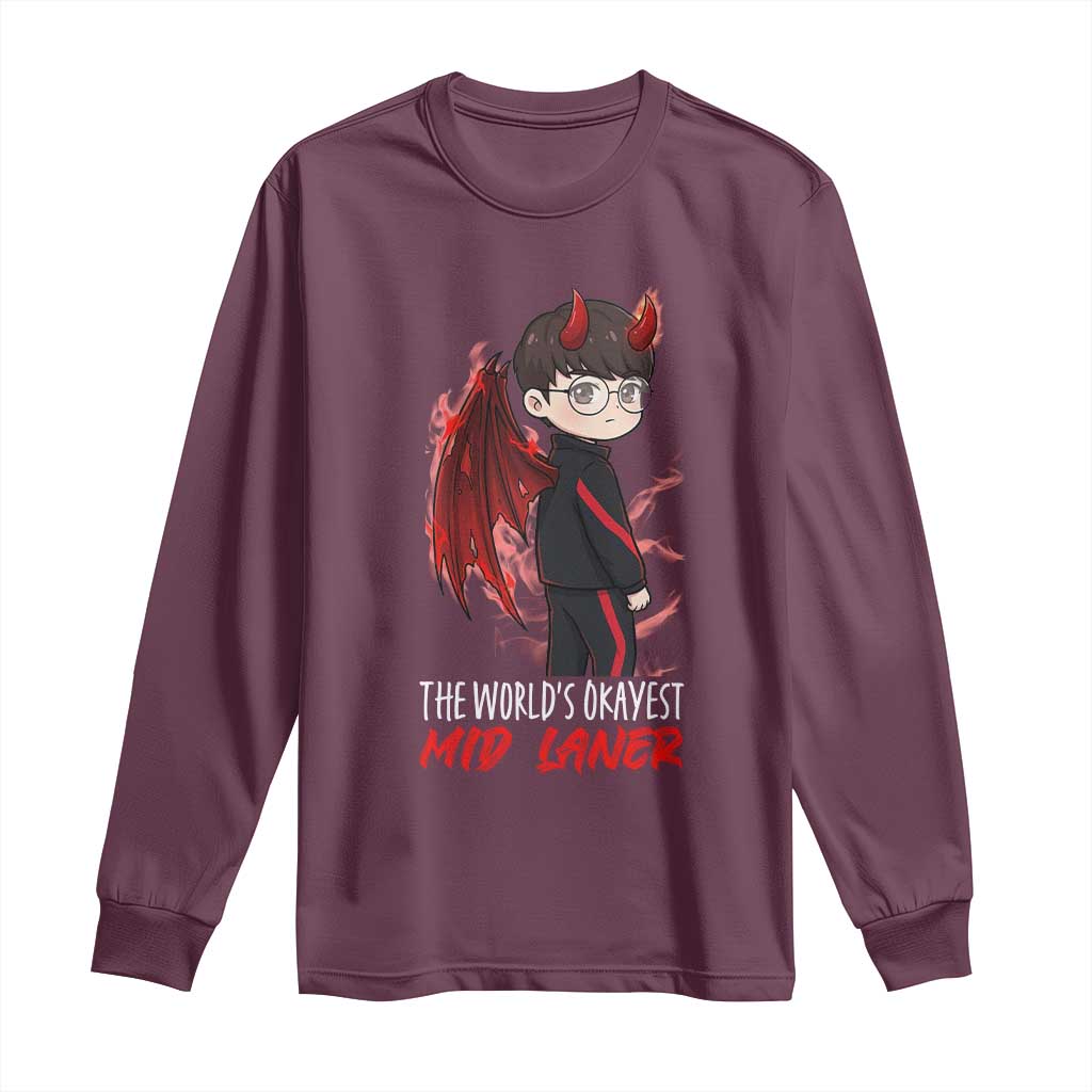 Worlds Okayest Mid Laner Long Sleeve Shirt Funny Gift For Gamer - Wonder Print Shop