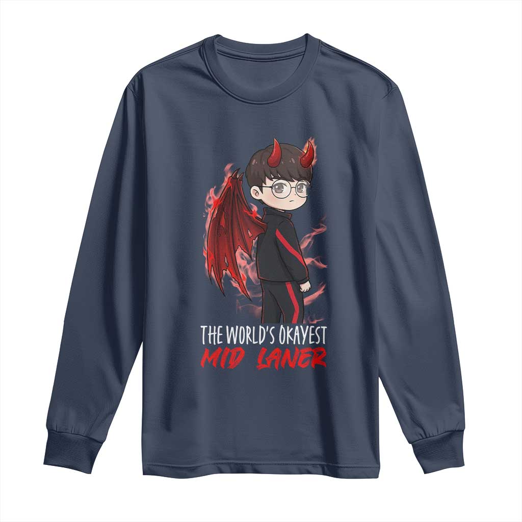 Worlds Okayest Mid Laner Long Sleeve Shirt Funny Gift For Gamer - Wonder Print Shop