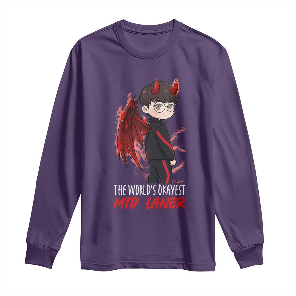Worlds Okayest Mid Laner Long Sleeve Shirt Funny Gift For Gamer - Wonder Print Shop