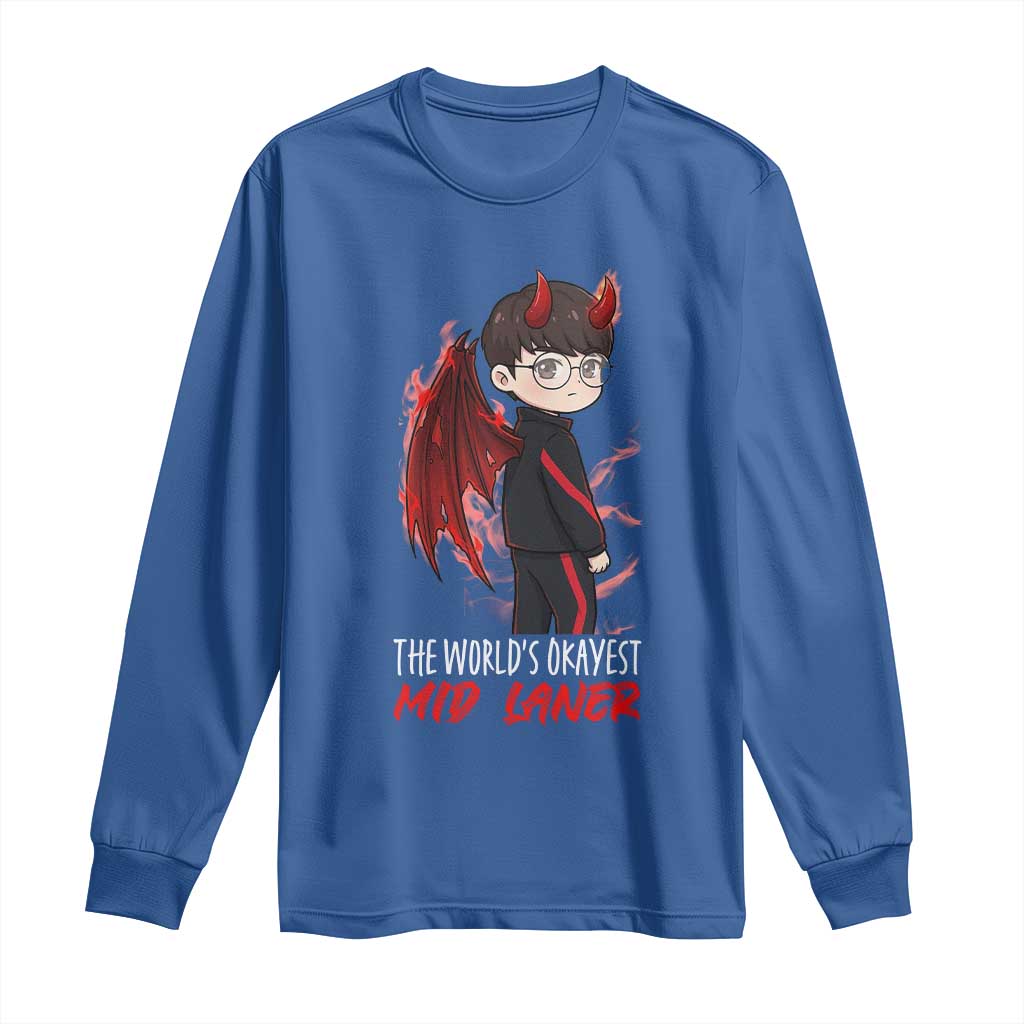 Worlds Okayest Mid Laner Long Sleeve Shirt Funny Gift For Gamer - Wonder Print Shop