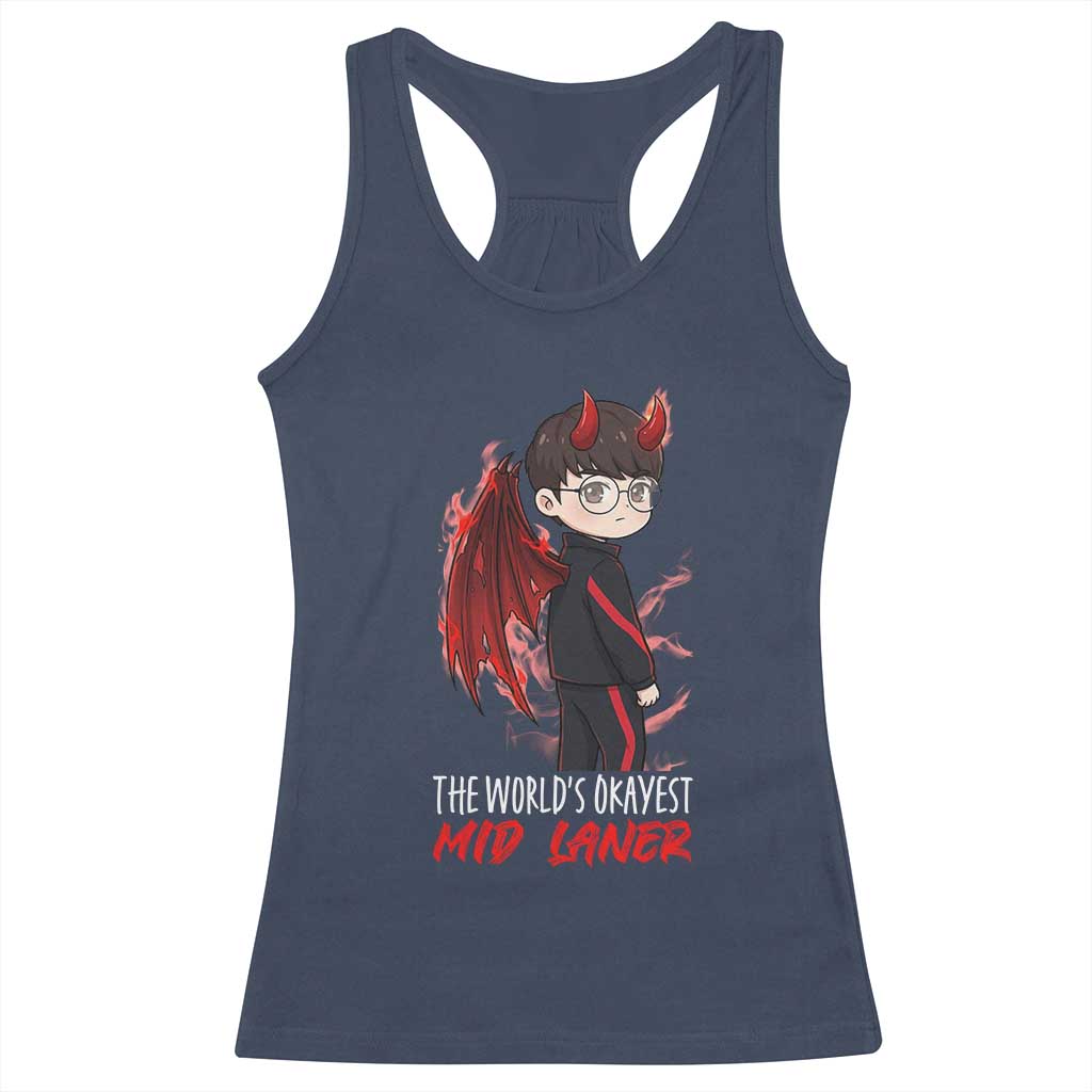 Worlds Okayest Mid Laner Racerback Tank Top Funny Gift For Gamer - Wonder Print Shop