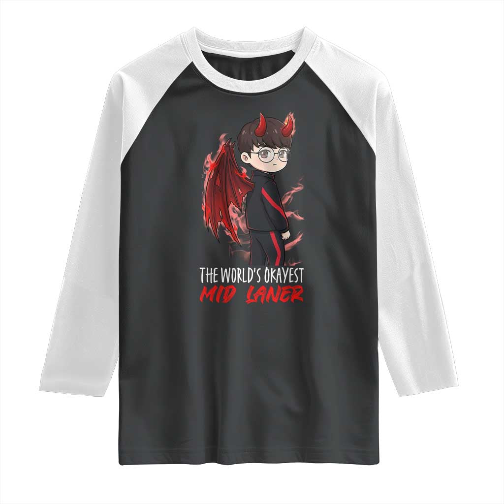 Worlds Okayest Mid Laner Raglan Shirt Funny Gift For Gamer - Wonder Print Shop
