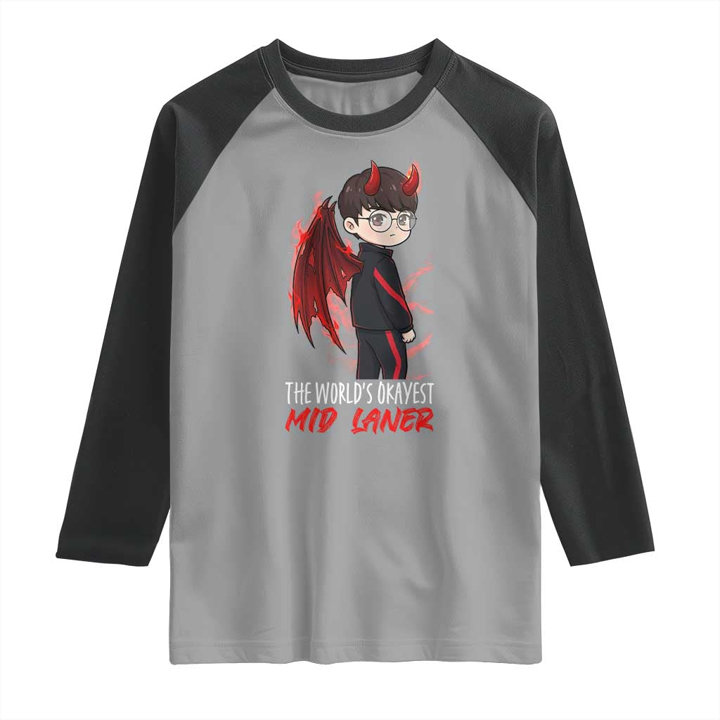 Worlds Okayest Mid Laner Raglan Shirt Funny Gift For Gamer - Wonder Print Shop