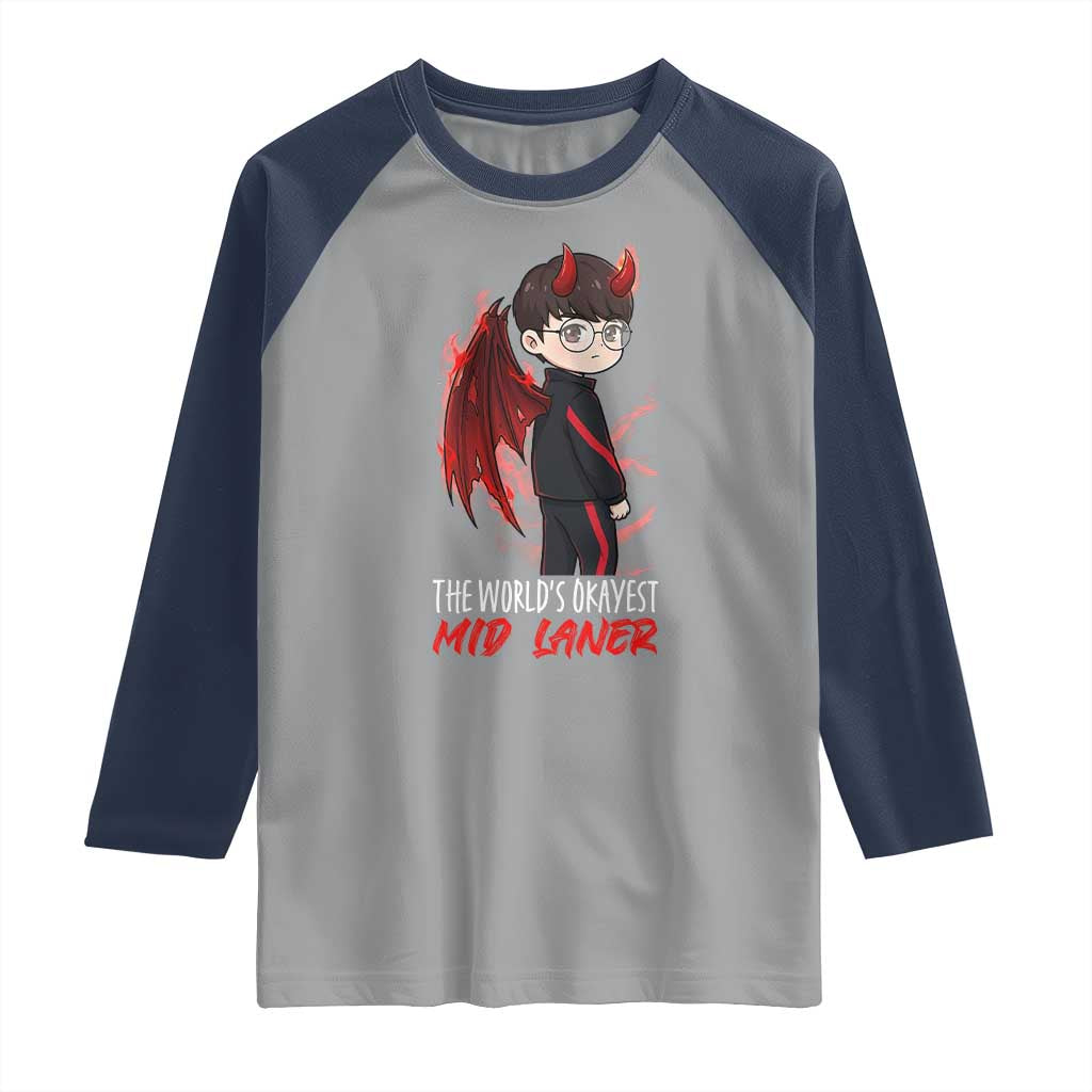 Worlds Okayest Mid Laner Raglan Shirt Funny Gift For Gamer - Wonder Print Shop