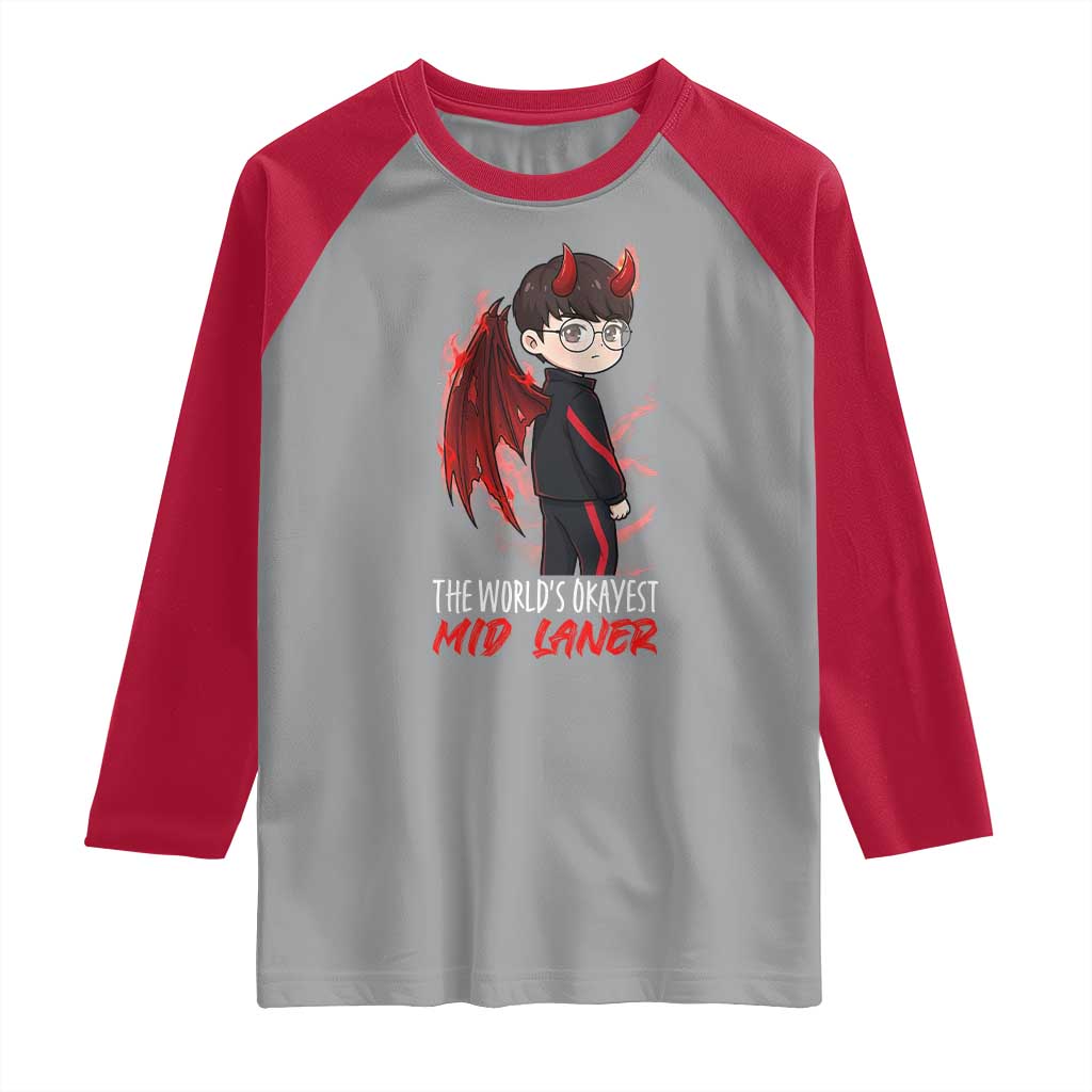 Worlds Okayest Mid Laner Raglan Shirt Funny Gift For Gamer - Wonder Print Shop