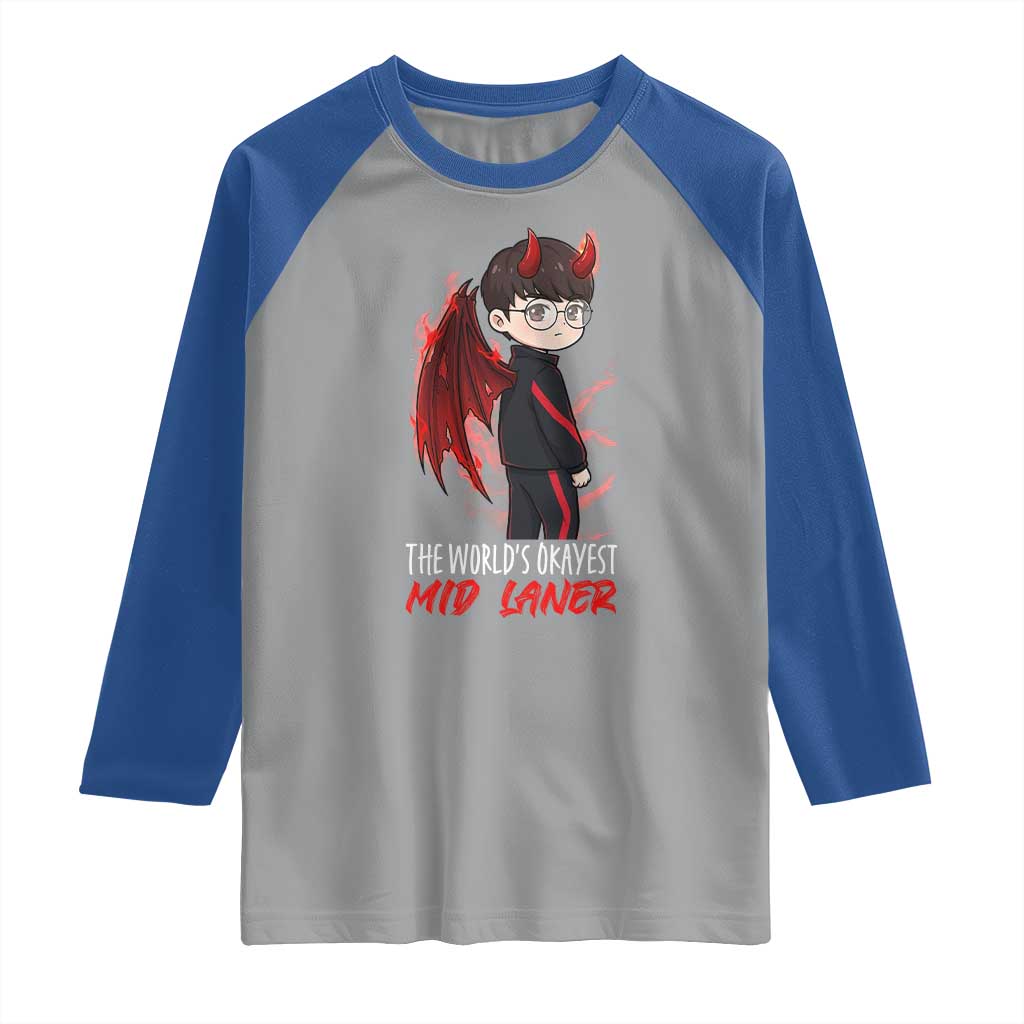 Worlds Okayest Mid Laner Raglan Shirt Funny Gift For Gamer - Wonder Print Shop