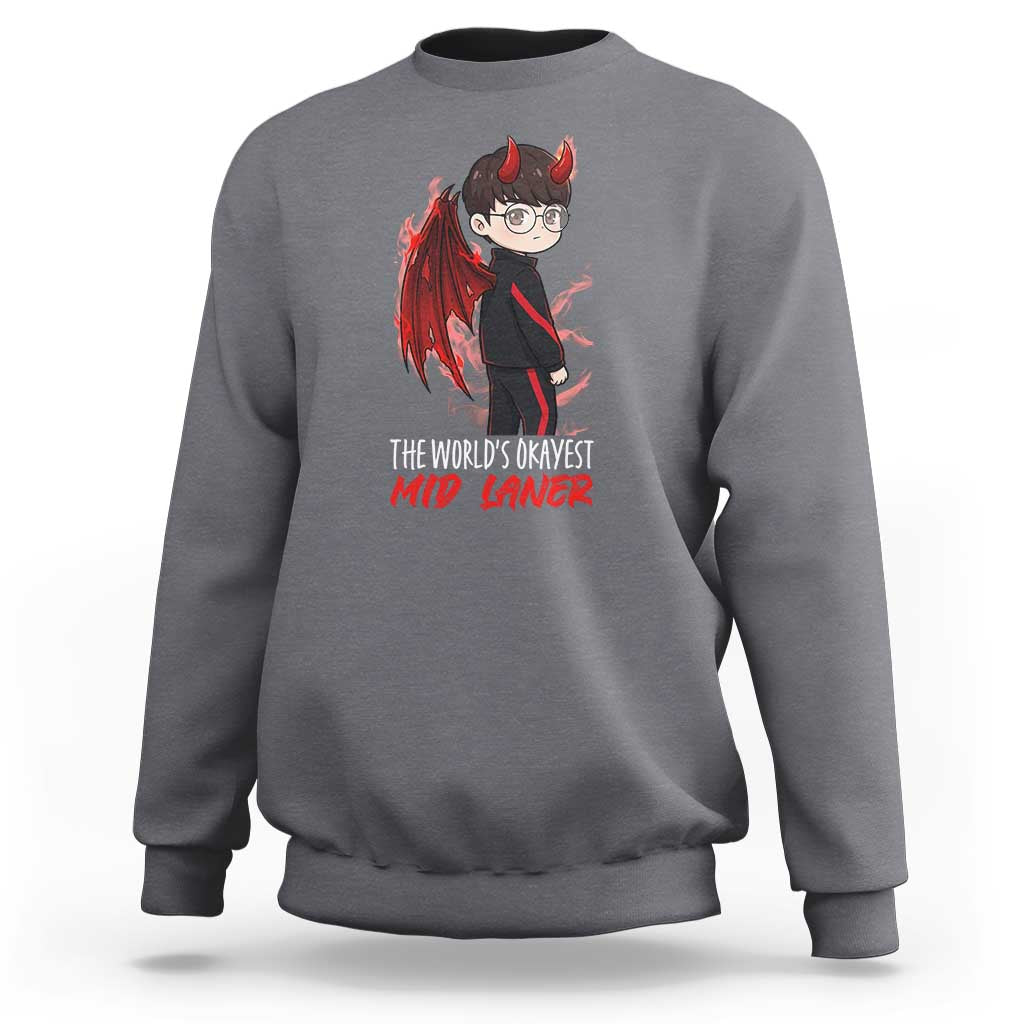 Worlds Okayest Mid Laner Sweatshirt Funny Gift For Gamer - Wonder Print Shop