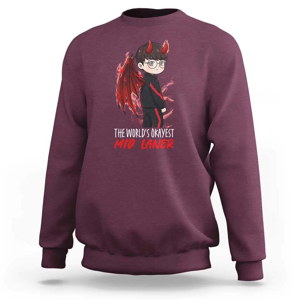 Worlds Okayest Mid Laner Sweatshirt Funny Gift For Gamer - Wonder Print Shop