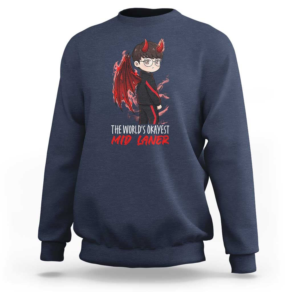 Worlds Okayest Mid Laner Sweatshirt Funny Gift For Gamer - Wonder Print Shop