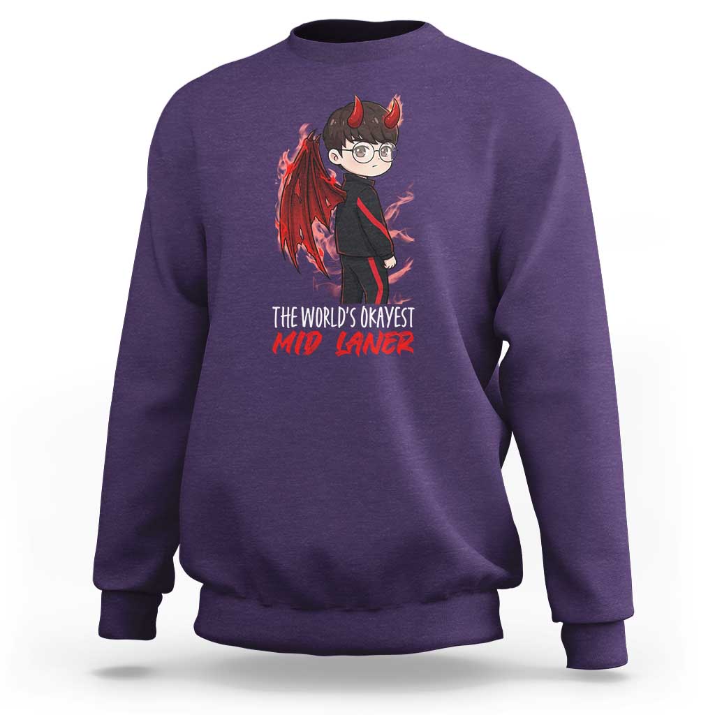 Worlds Okayest Mid Laner Sweatshirt Funny Gift For Gamer - Wonder Print Shop