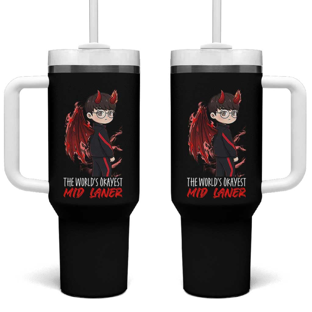 Worlds Okayest Mid Laner Tumbler With Handle Funny Gift For Gamer - Wonder Print Shop