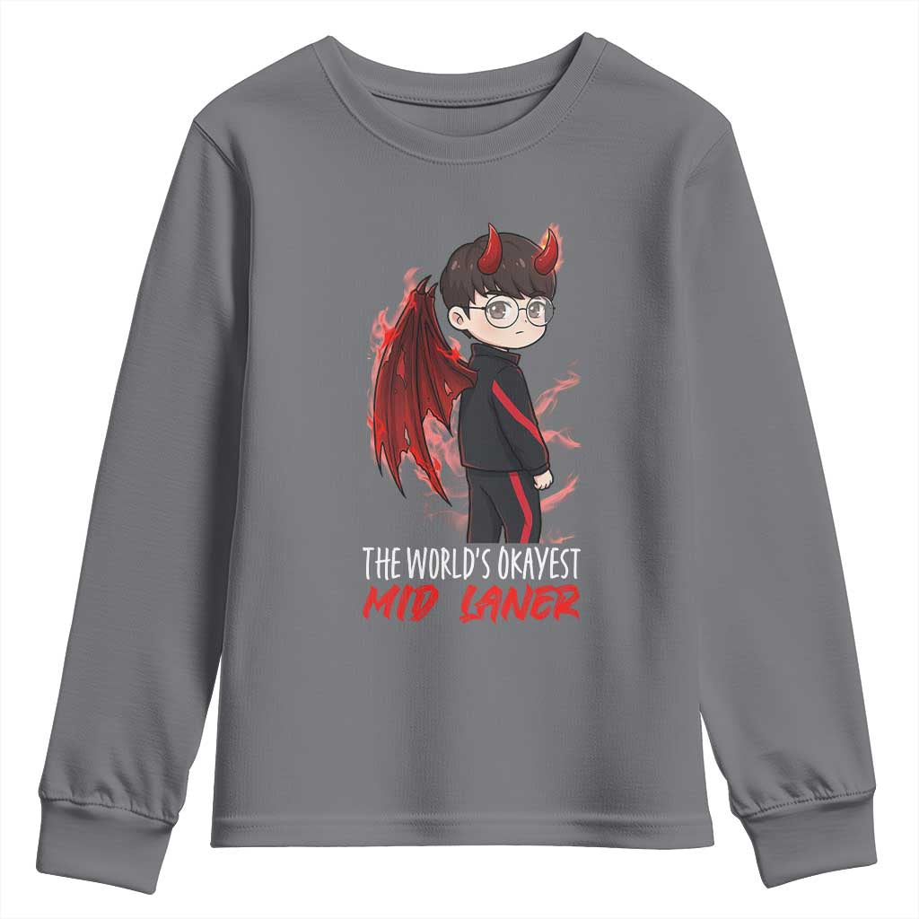 Worlds Okayest Mid Laner Youth Sweatshirt Funny Gift For Gamer - Wonder Print Shop