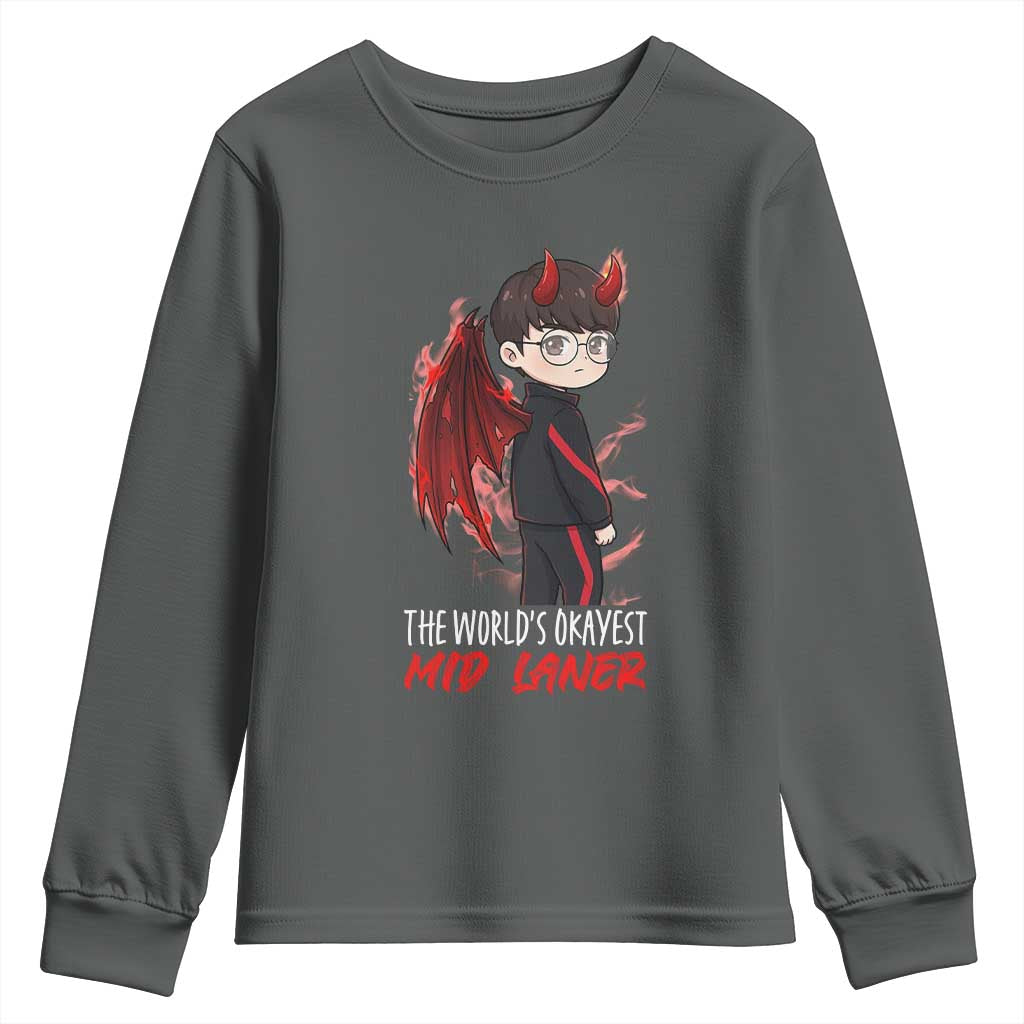 Worlds Okayest Mid Laner Youth Sweatshirt Funny Gift For Gamer - Wonder Print Shop