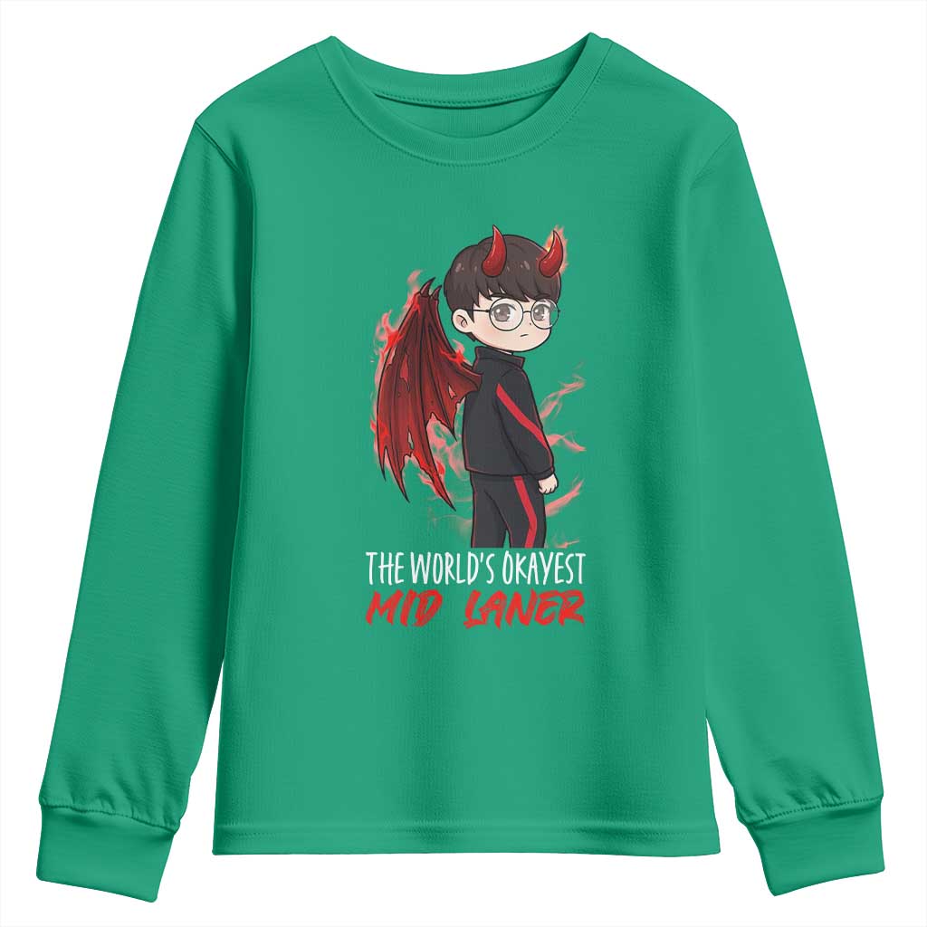 Worlds Okayest Mid Laner Youth Sweatshirt Funny Gift For Gamer - Wonder Print Shop
