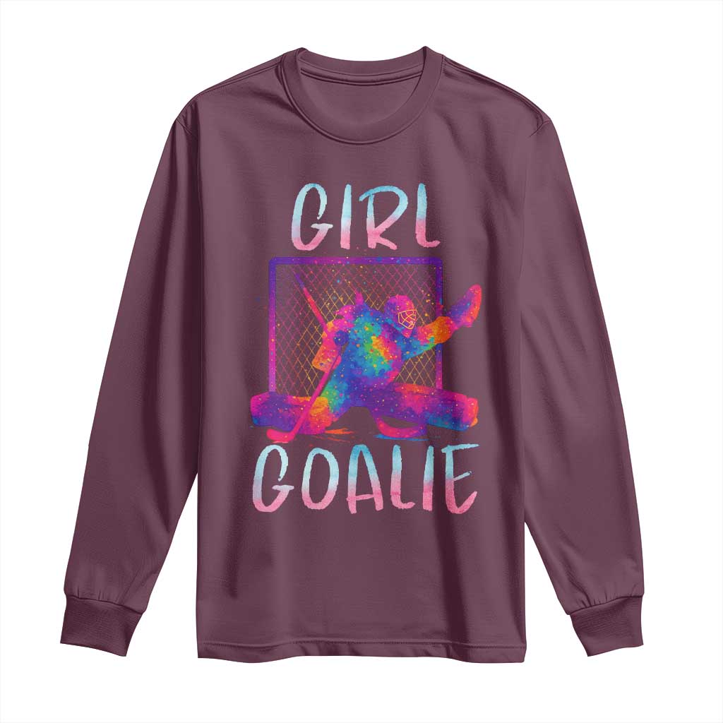 Funny Ice Hockey Girl Goalie Splatter Art Long Sleeve Shirt Gift For Women - Wonder Print Shop