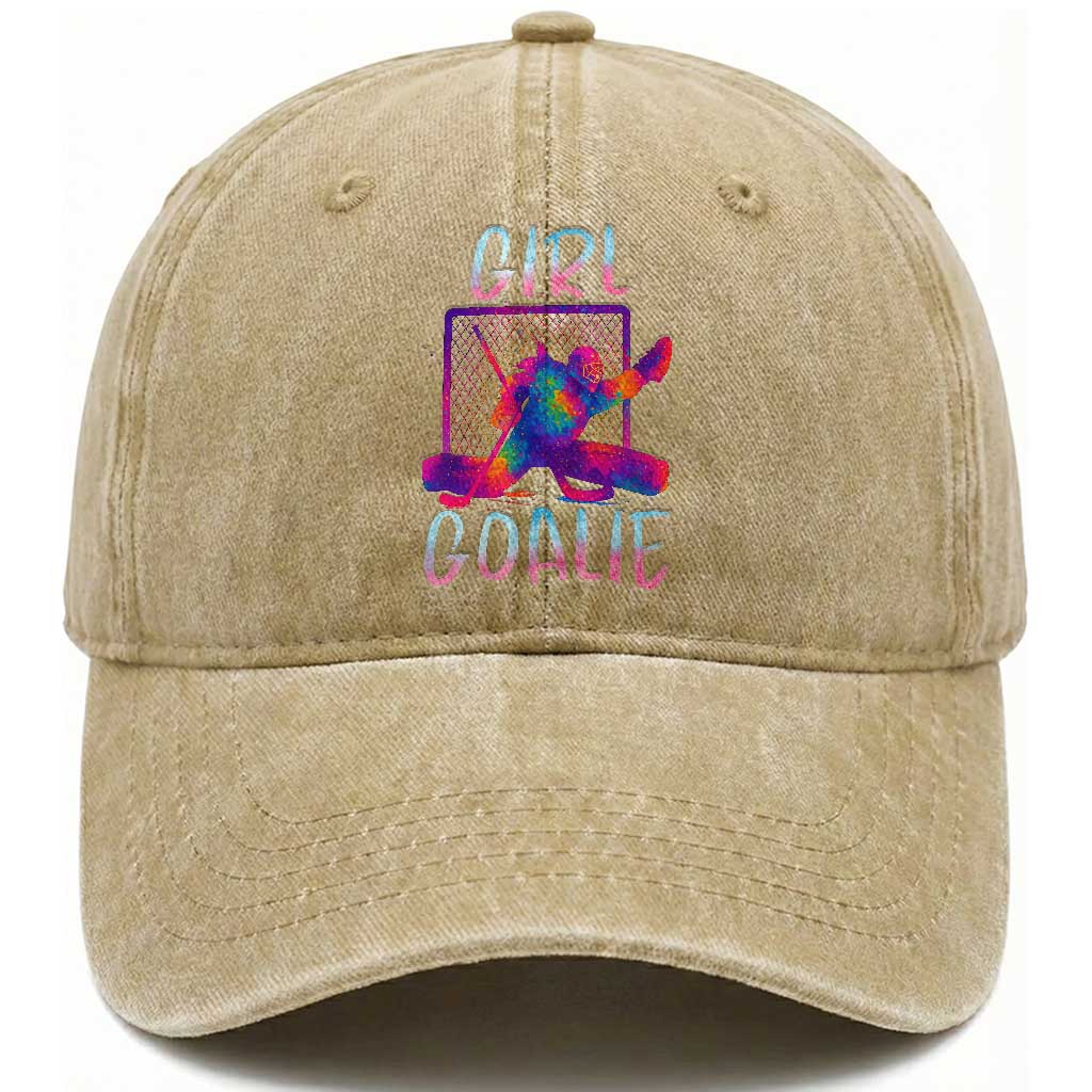 Funny Ice Hockey Girl Goalie Splatter Art Washed Cotton Baseball Cap Gift For Women