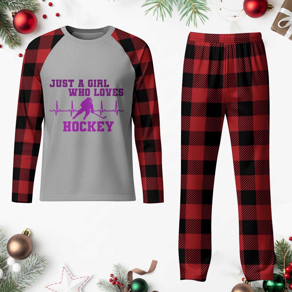 Funny Just A Girl Who Loves Hockey Plaid Pajama Set Gift For Women - Wonder Print Shop