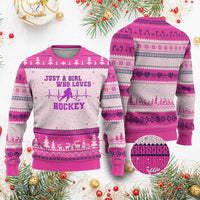 Funny Just A Girl Who Loves Hockey Ugly Christmas Sweater Gift For Women - Wonder Print Shop