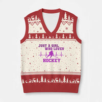 Funny Just A Girl Who Loves Hockey V-Neck Knit Sweater Vest Gift For Women - Wonder Print Shop
