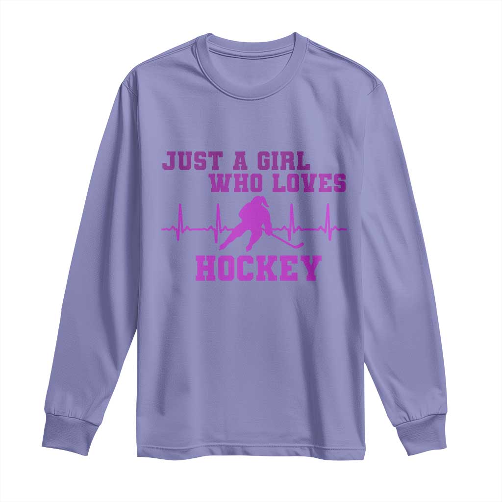 Funny Just A Girl Who Loves Hockey Long Sleeve Shirt Gift For Women - Wonder Print Shop
