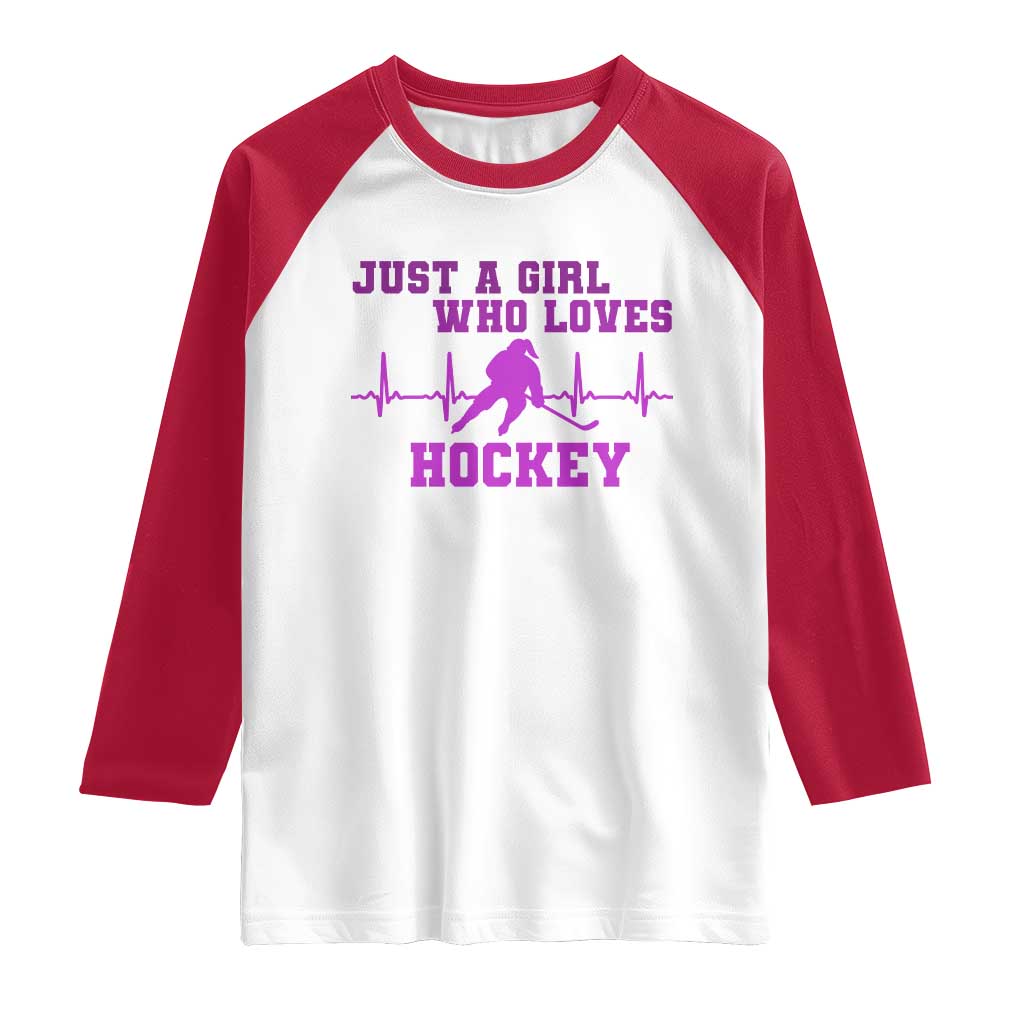 Funny Just A Girl Who Loves Hockey Raglan Shirt Gift For Women - Wonder Print Shop