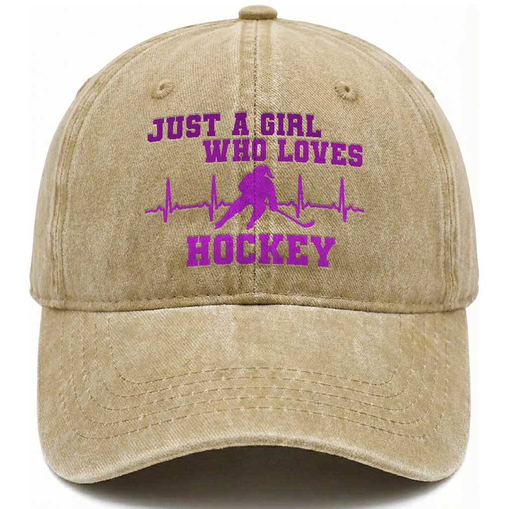 Funny Just A Girl Who Loves Hockey Washed Cotton Baseball Cap Gift For Women