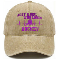 Funny Just A Girl Who Loves Hockey Washed Cotton Baseball Cap Gift For Women