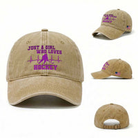 Funny Just A Girl Who Loves Hockey Washed Cotton Baseball Cap Gift For Women