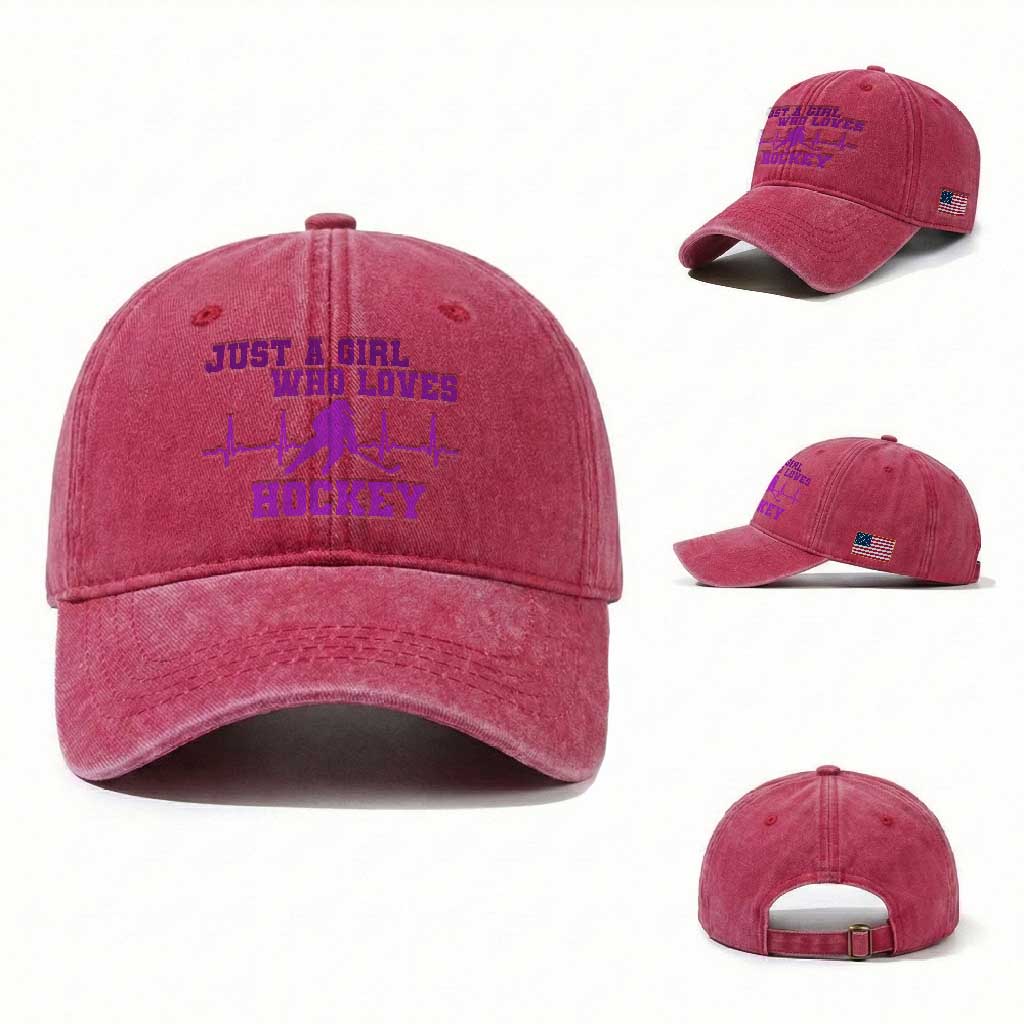 Funny Just A Girl Who Loves Hockey Washed Cotton Baseball Cap Gift For Women