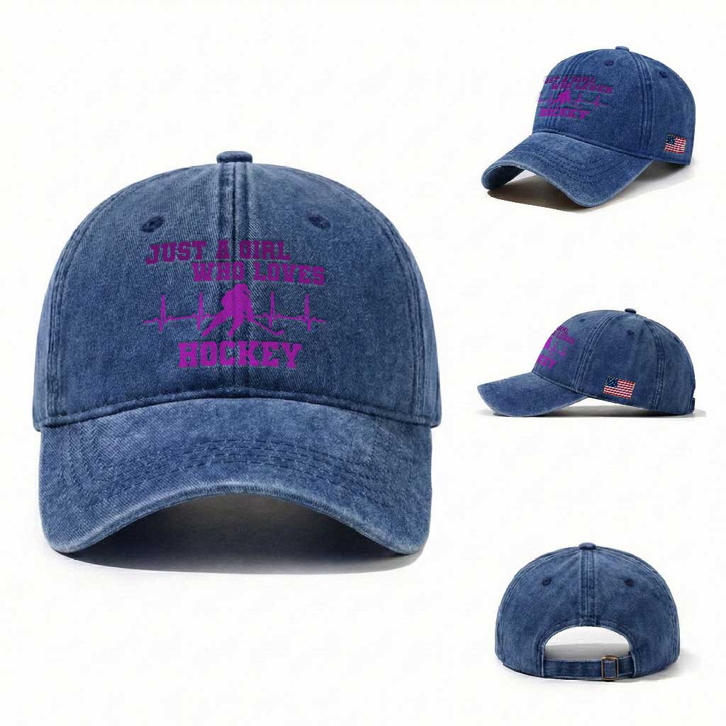 Funny Just A Girl Who Loves Hockey Washed Cotton Baseball Cap Gift For Women