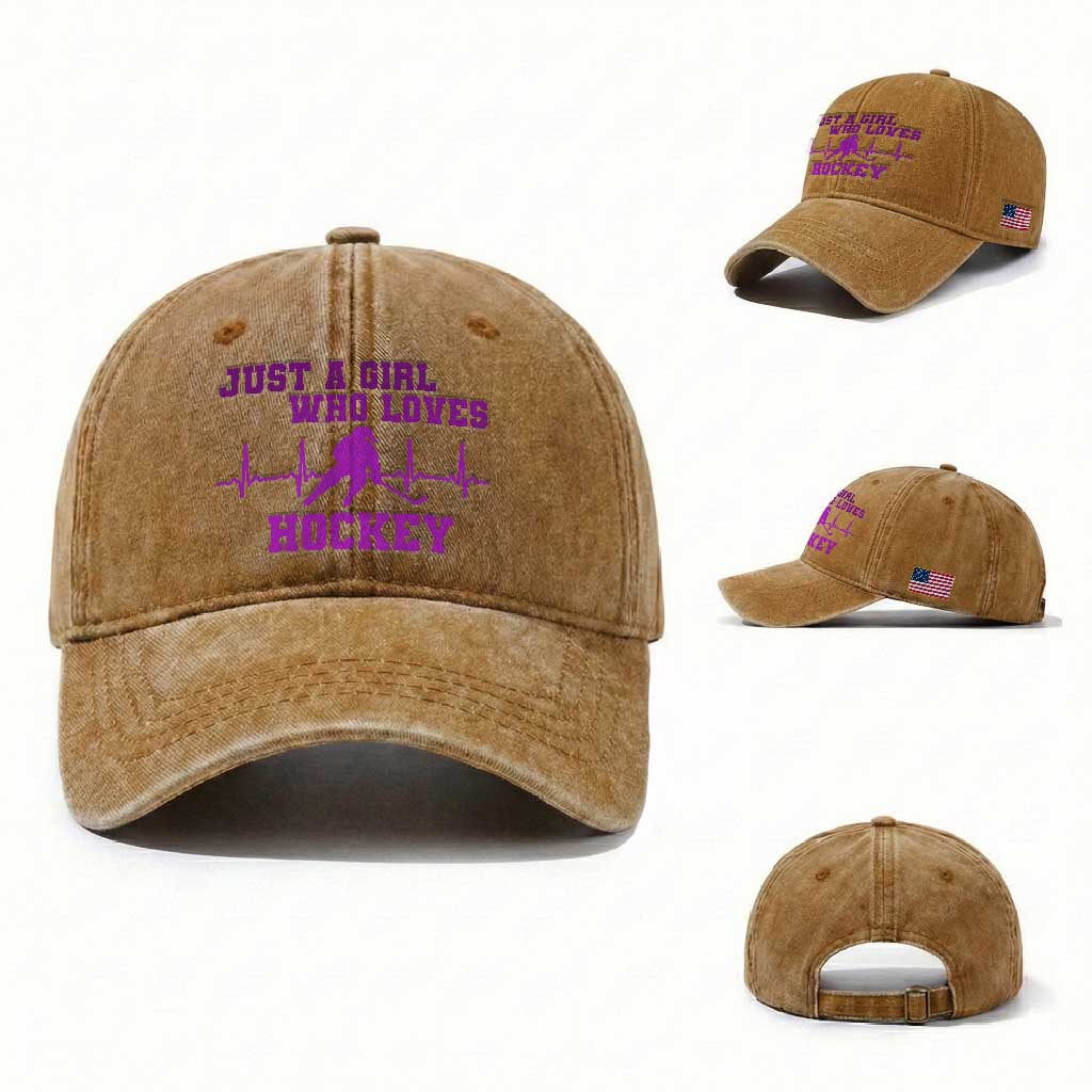 Funny Just A Girl Who Loves Hockey Washed Cotton Baseball Cap Gift For Women