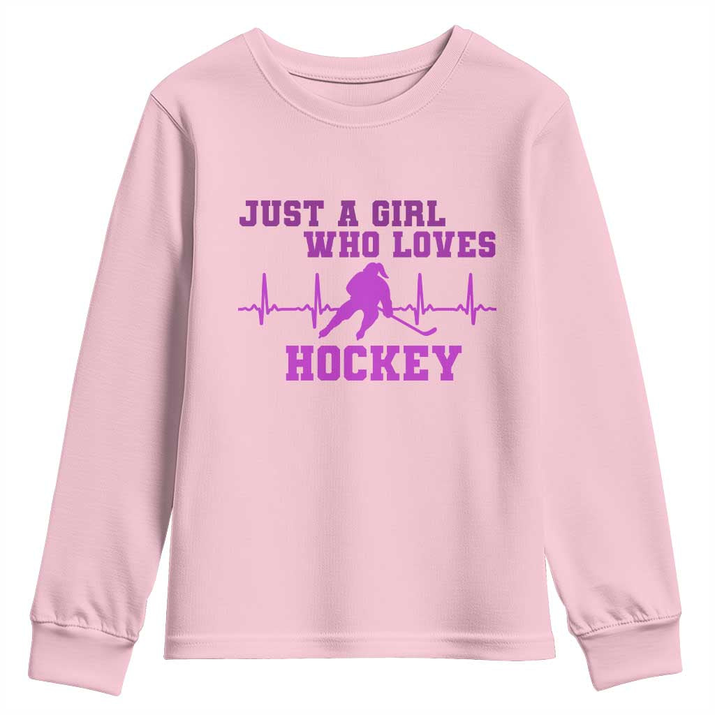 Funny Just A Girl Who Loves Hockey Youth Sweatshirt Gift For Women - Wonder Print Shop
