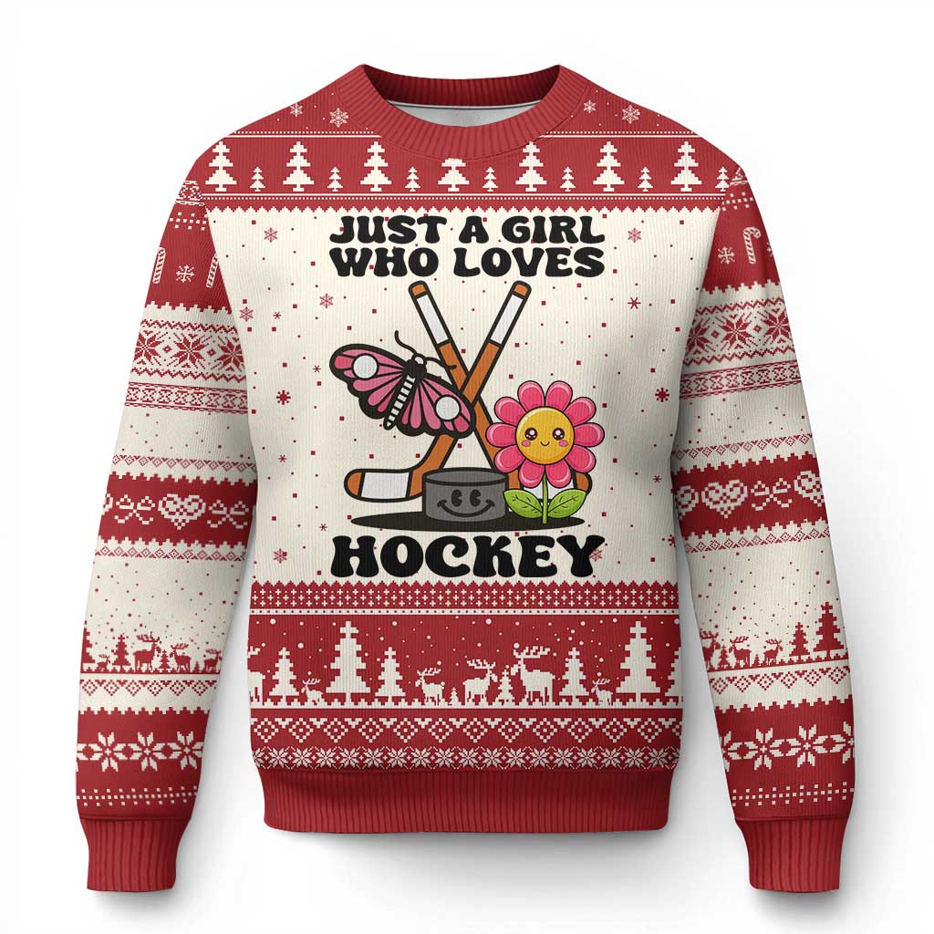 Just A Girl Who Loves Ice Hockey Ugly Christmas Sweater Sports Lover Gift - Wonder Print Shop
