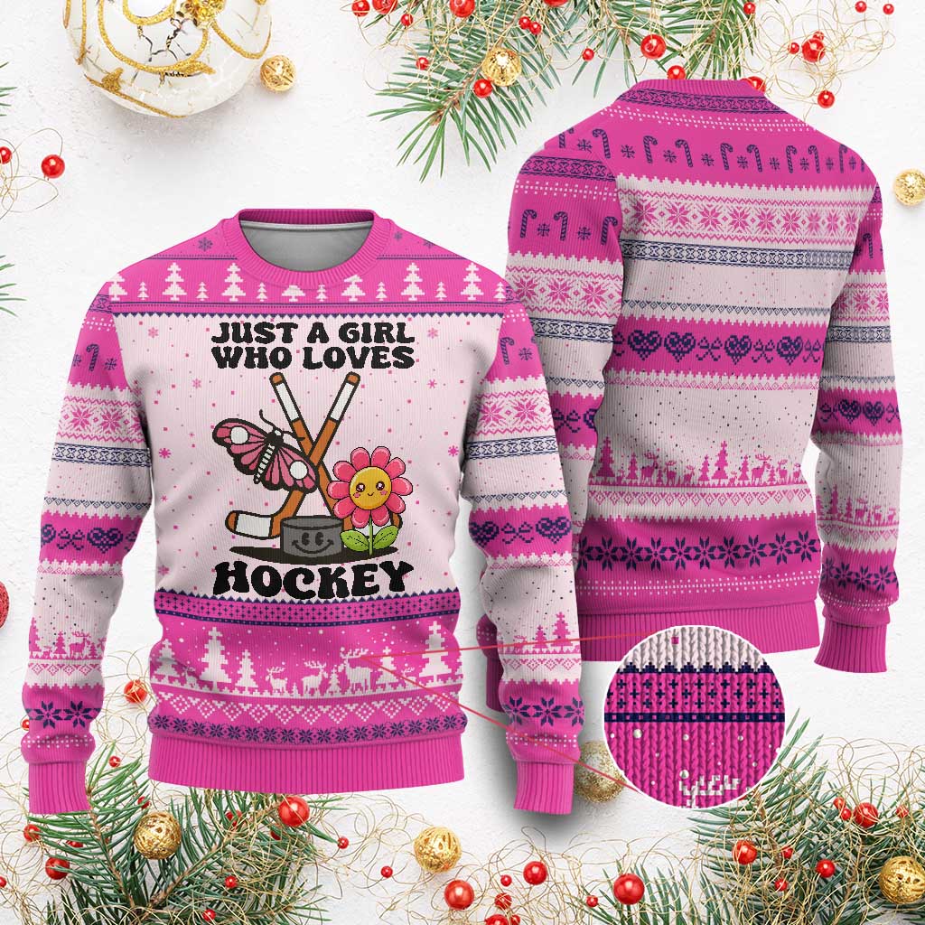 Just A Girl Who Loves Ice Hockey Ugly Christmas Sweater Sports Lover Gift - Wonder Print Shop