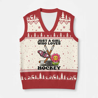 Just A Girl Who Loves Ice Hockey V-Neck Knit Sweater Vest Sports Lover Gift - Wonder Print Shop