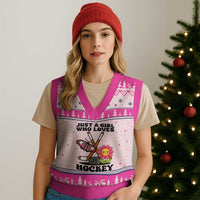Just A Girl Who Loves Ice Hockey V-Neck Knit Sweater Vest Sports Lover Gift - Wonder Print Shop