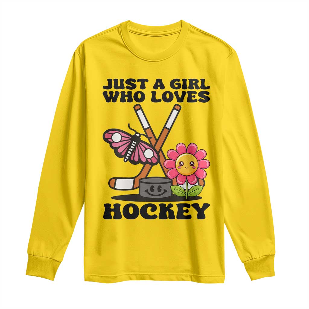 Just A Girl Who Loves Ice Hockey Long Sleeve Shirt Sports Lover Gift - Wonder Print Shop