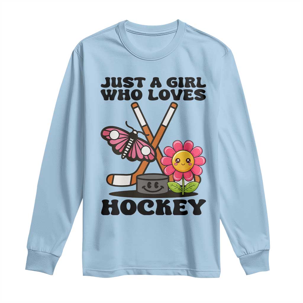 Just A Girl Who Loves Ice Hockey Long Sleeve Shirt Sports Lover Gift - Wonder Print Shop