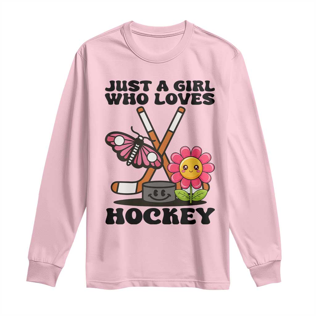 Just A Girl Who Loves Ice Hockey Long Sleeve Shirt Sports Lover Gift - Wonder Print Shop
