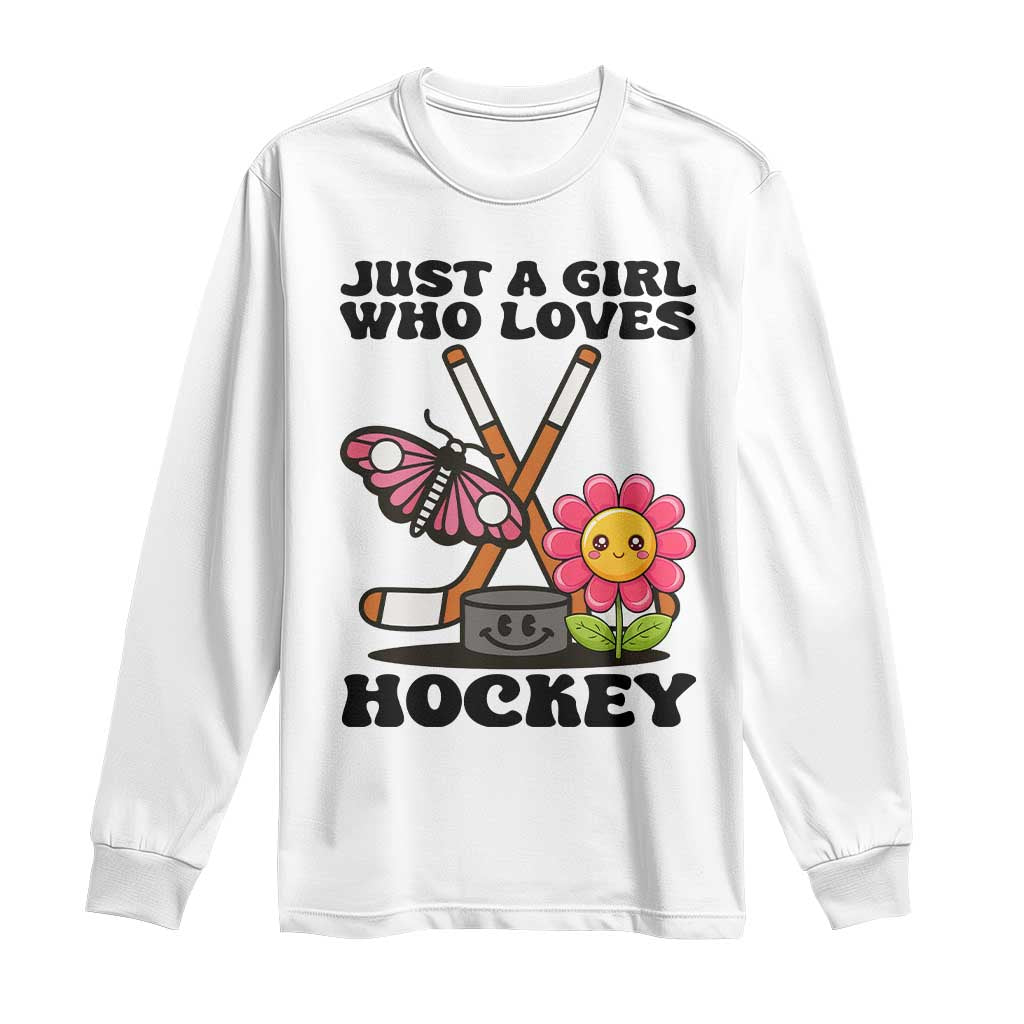 Just A Girl Who Loves Ice Hockey Long Sleeve Shirt Sports Lover Gift - Wonder Print Shop