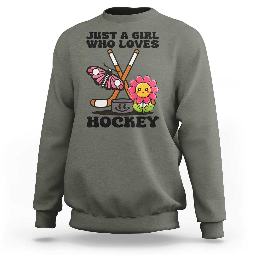 Just A Girl Who Loves Ice Hockey Sweatshirt Sports Lover Gift - Wonder Print Shop