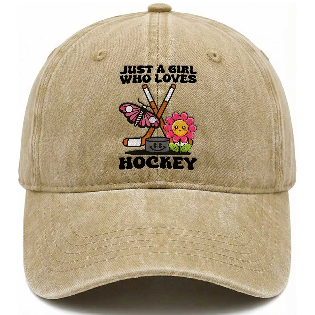 Just A Girl Who Loves Ice Hockey Washed Cotton Baseball Cap Sports Lover Gift