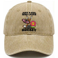 Just A Girl Who Loves Ice Hockey Washed Cotton Baseball Cap Sports Lover Gift