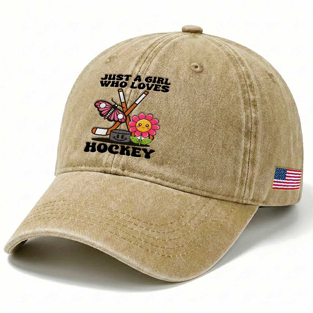 Just A Girl Who Loves Ice Hockey Washed Cotton Baseball Cap Sports Lover Gift