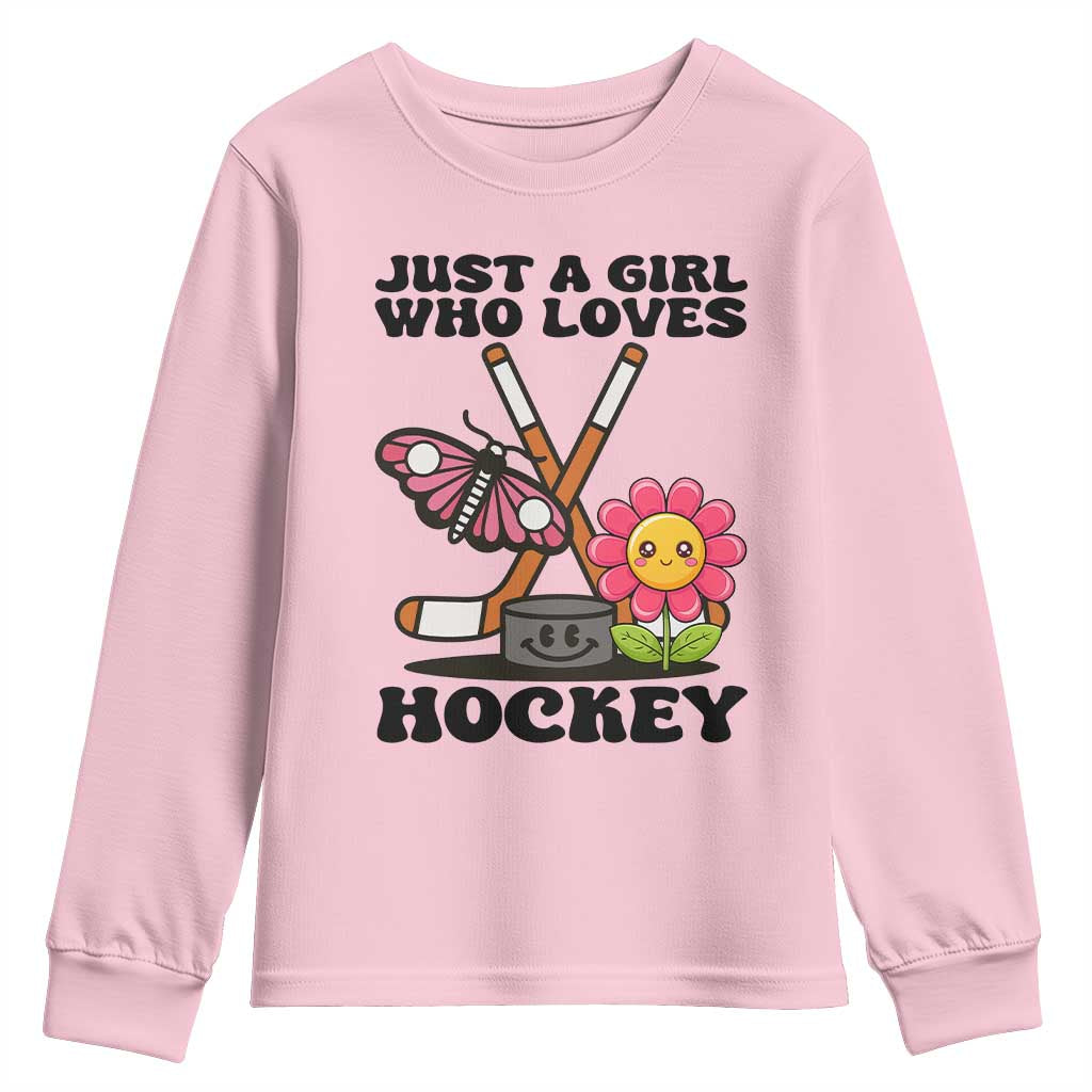 Just A Girl Who Loves Ice Hockey Youth Sweatshirt Sports Lover Gift - Wonder Print Shop
