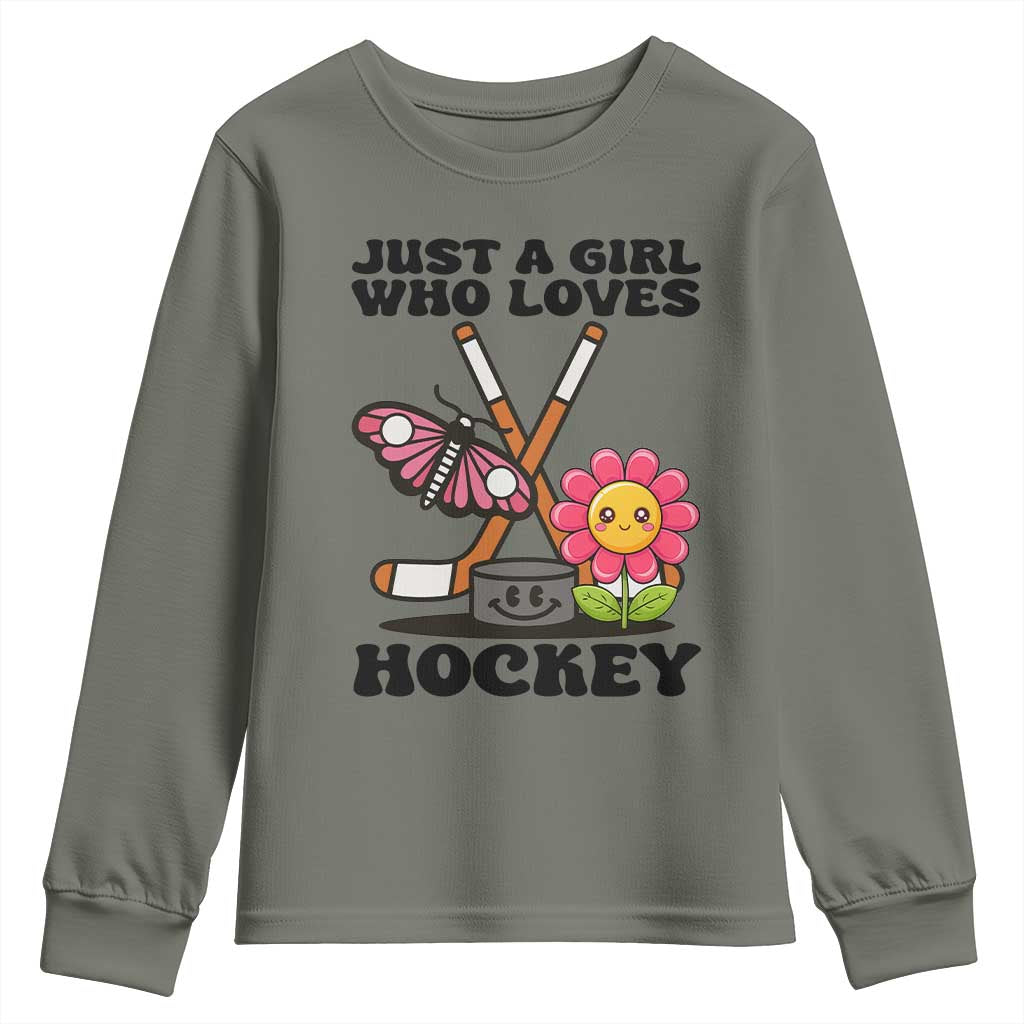 Just A Girl Who Loves Ice Hockey Youth Sweatshirt Sports Lover Gift - Wonder Print Shop