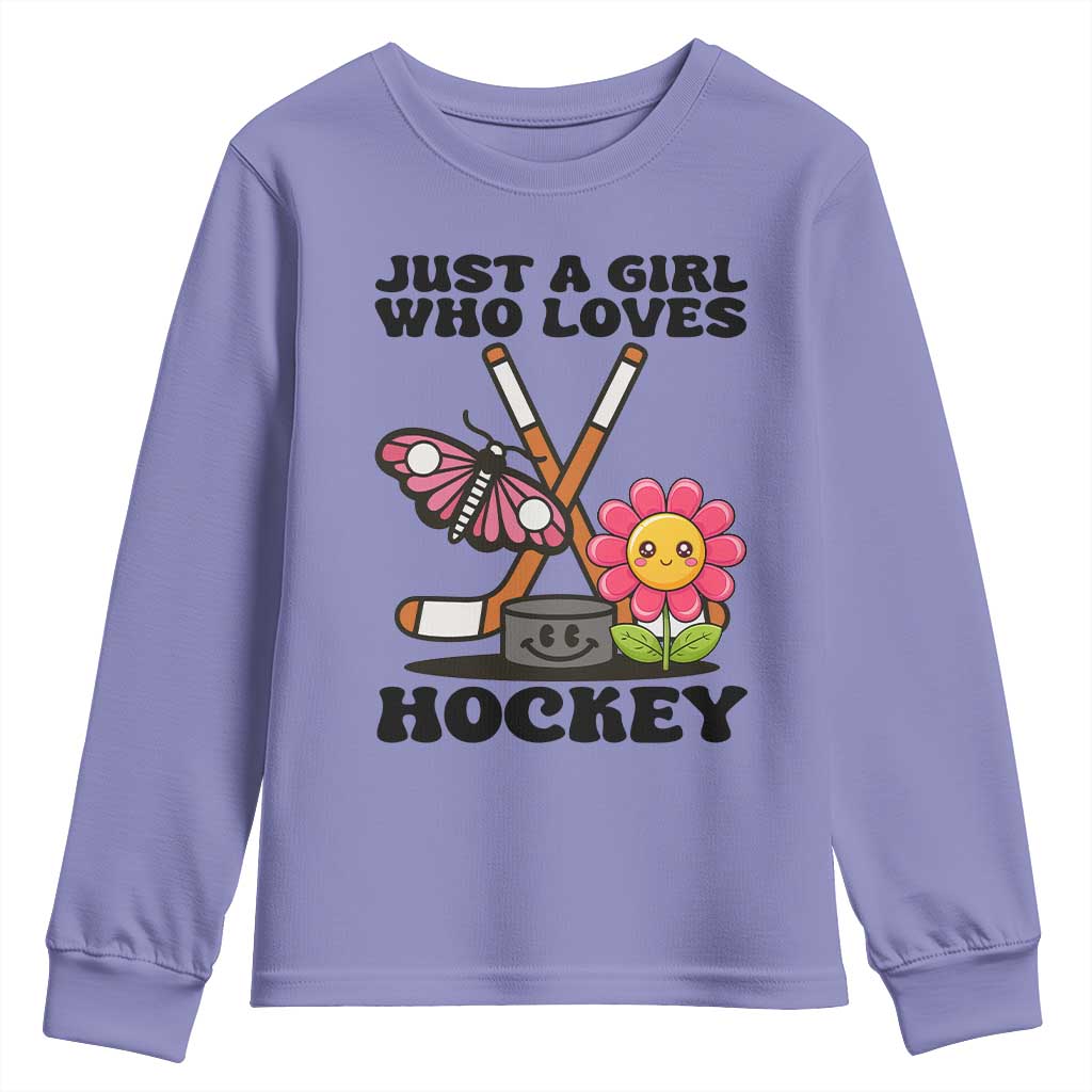 Just A Girl Who Loves Ice Hockey Youth Sweatshirt Sports Lover Gift - Wonder Print Shop